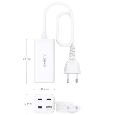 Aisens Cargador Sobremesa GaN 100W 3xUSB-C y 1xUSB-A Blanco